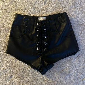 Lioness Lace Up Black Leather Shorts